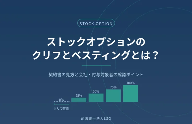 ストックオプションのクリフとベスティングを解説するコラムのアイキャッチ画像