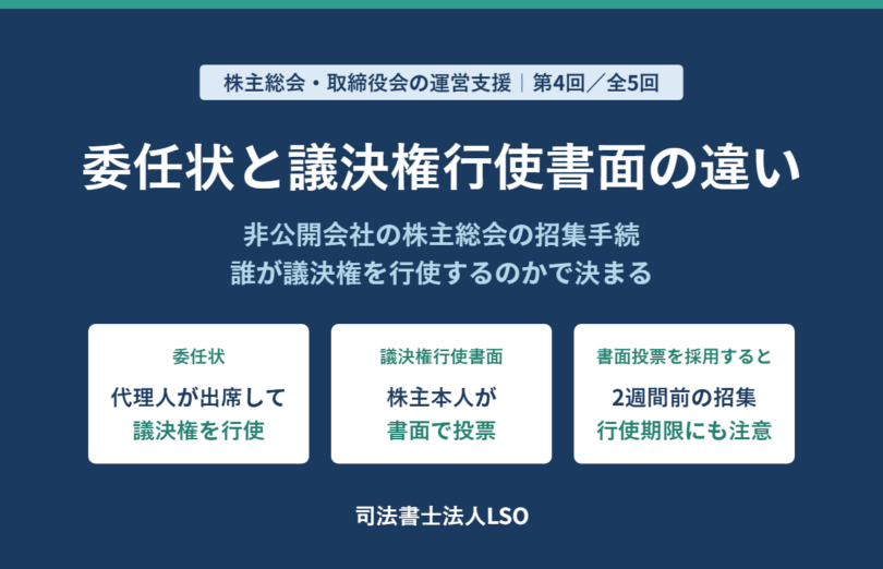 非公開会社の株主総会の招集手続④ 委任状と議決権行使書面は何が違う 代理行使と書面投票の違いを解説