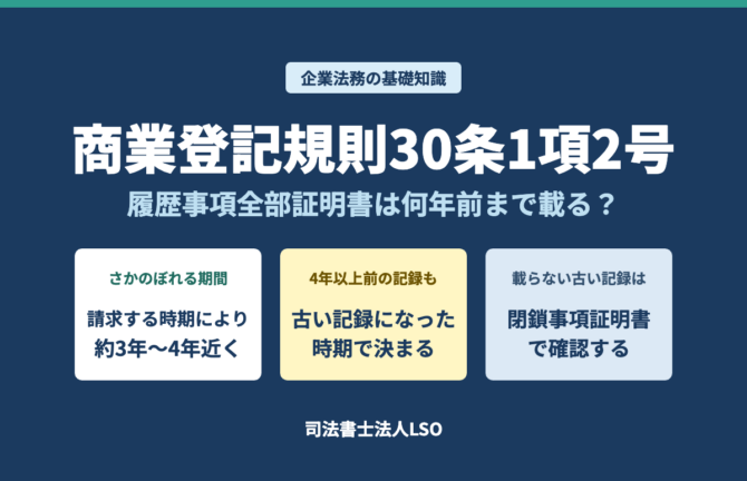 商業登記規則30条1項2号を解説 履歴事項全部証明書は何年前まで載る