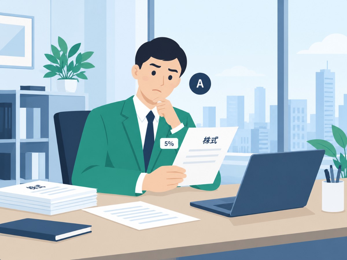 議決権5％の株主Aさんが、会社が株主総会を開かないことに悩んでいるイラスト